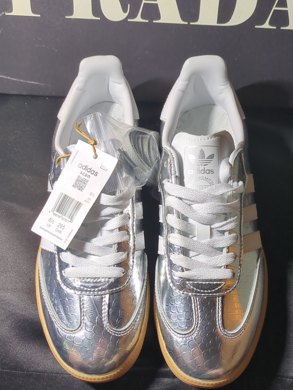 adidas Samba Women's Metallic Silver Snake Embossed Low-Top Sneakers  ONLY $100